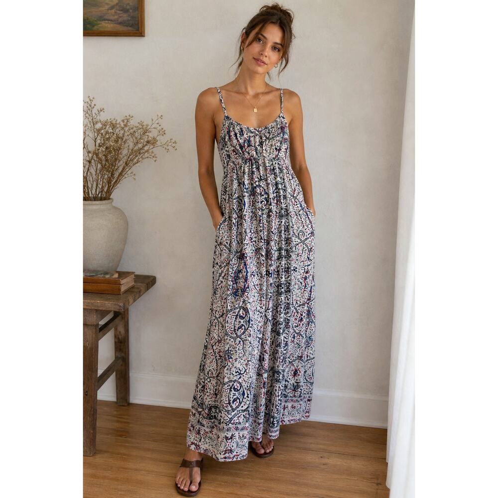 Jigsaw 100% Silk Maxi Dress Boho Paisley Silk Sundress Y2K Romantic Cottage | 4